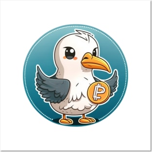 Whimsical Albatross Holding a Crypto Coin Posters and Art